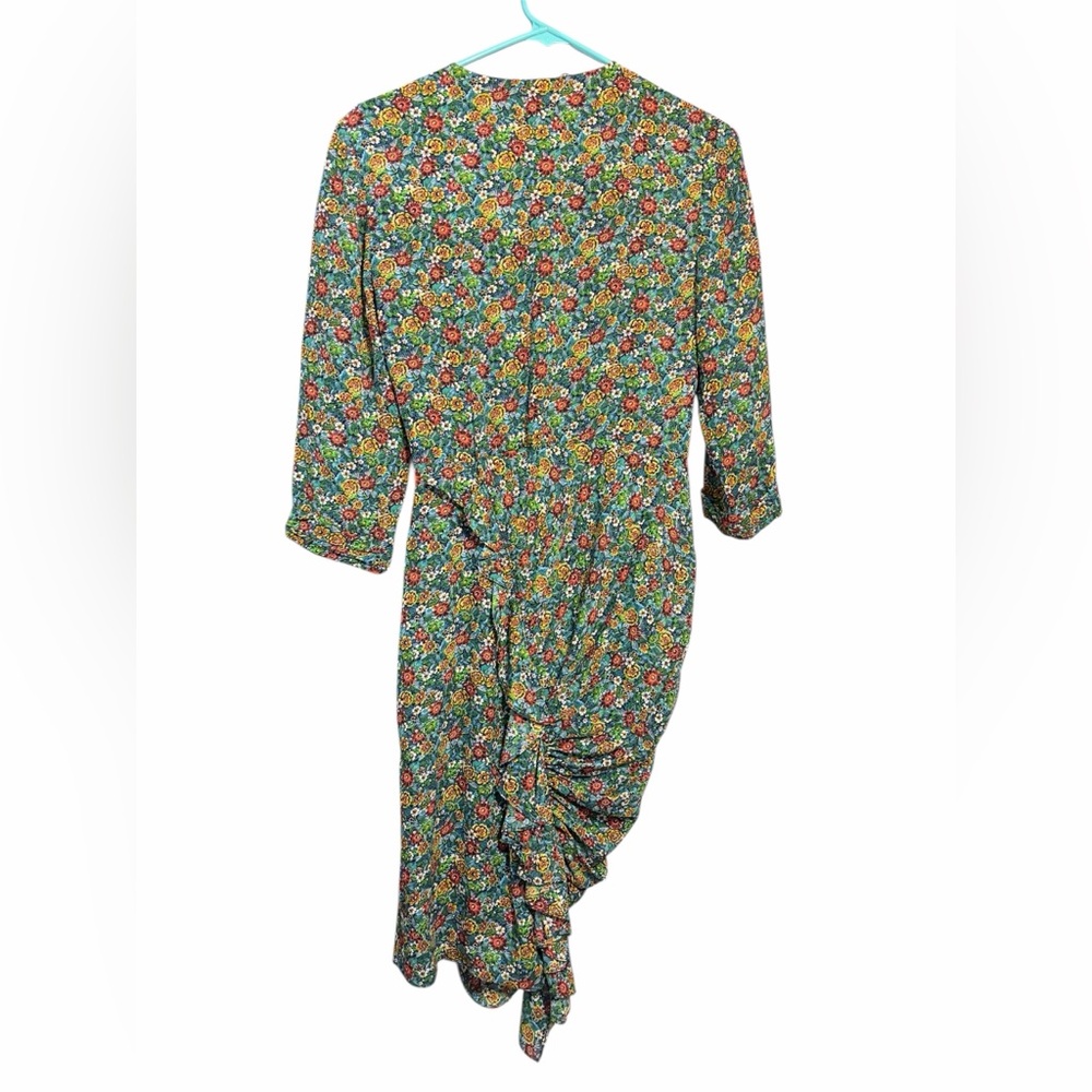 3.1 Phillip Lim Silk Floral Ruffle Wrap Dress Size 2 Green Boho Midi - Picture 2 of 4